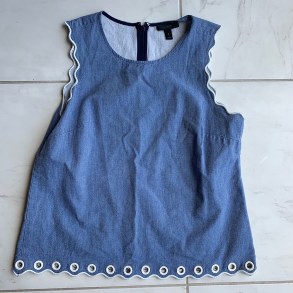 Blue Chambray Scalloped Grommet Sleeveless denim